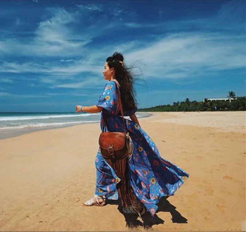 Sapphire Songbird Boho Floral Print Midi Dress