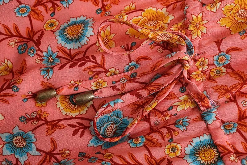 Coral Pink Boho Floral Print Midi Dress