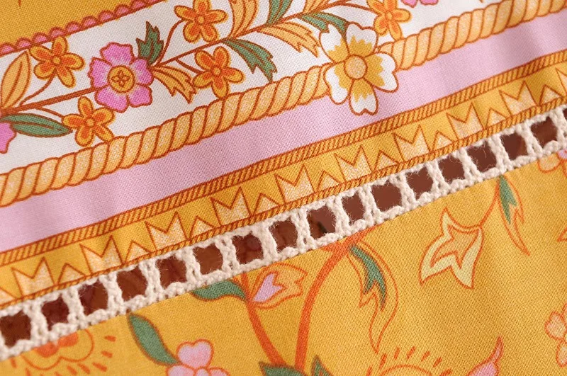 Golden Daffodil Boho Floral Print Mini Dress