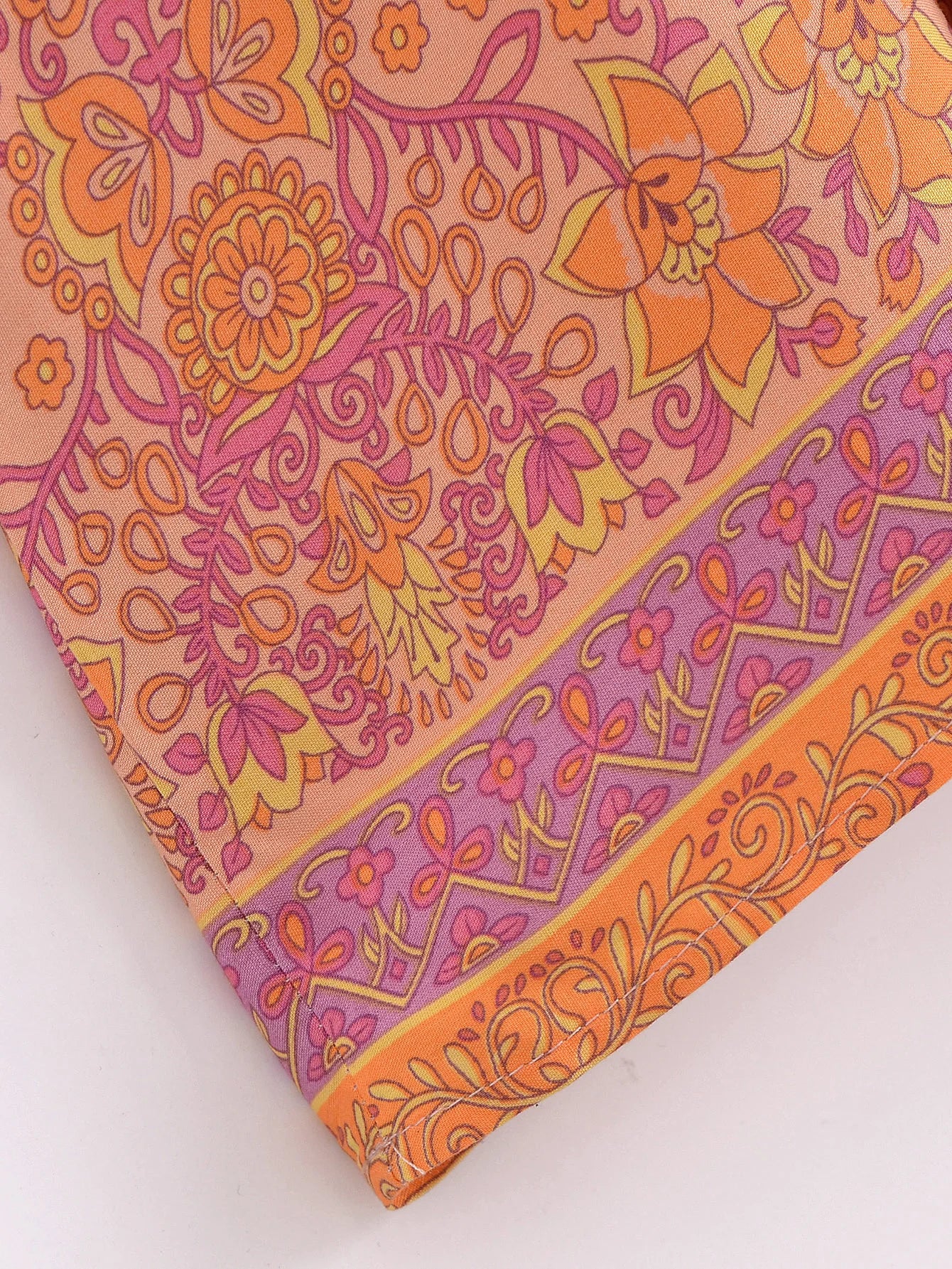 Sweet Orange Boho Floral Print Maxi Dress