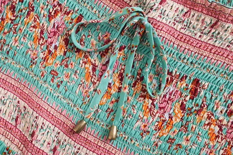 Green Floral Fantasy Boho Floral Print Mini Dress