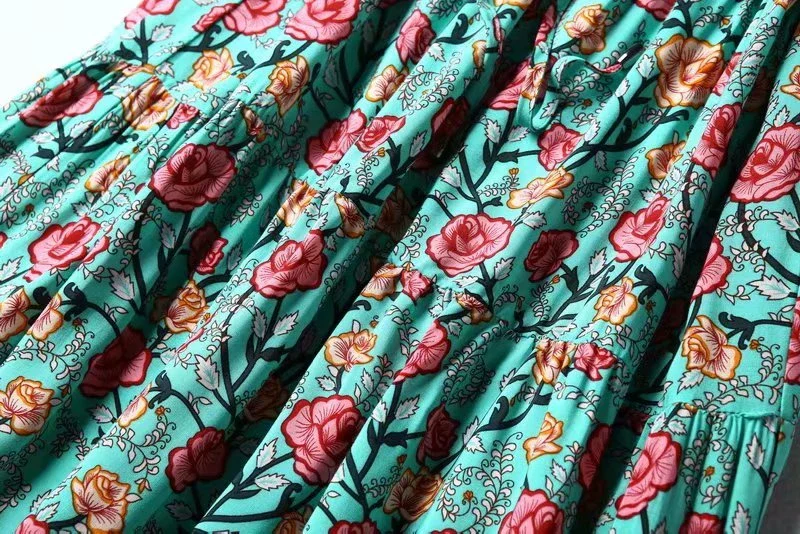 Ocean Jewel Boho Floral Print Midi Dress