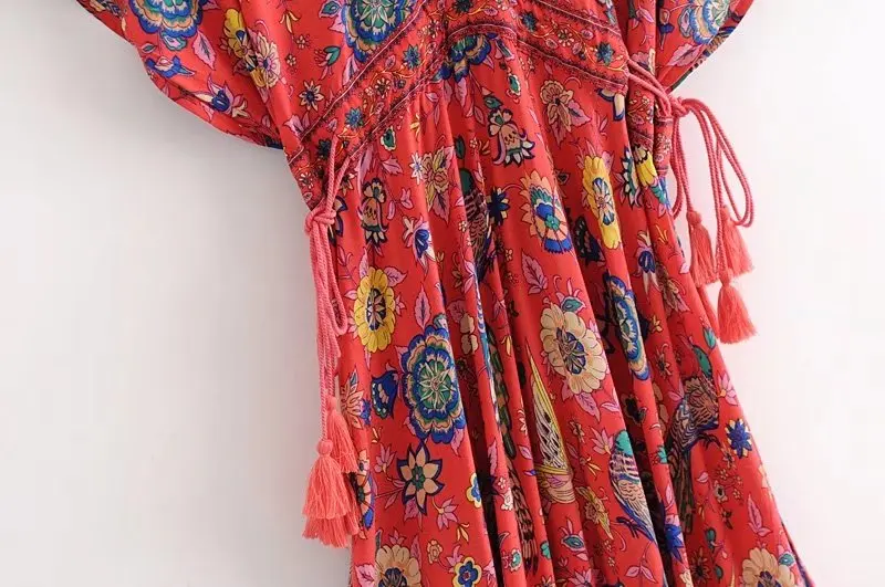 Red Songbird Boho Floral Print Midi Dress