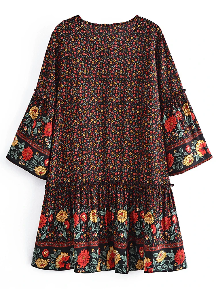 Wild Blooms Boho Floral Print Mini Dress