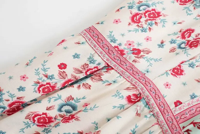 Red Rose Garden Boho Floral Print Maxi Dress