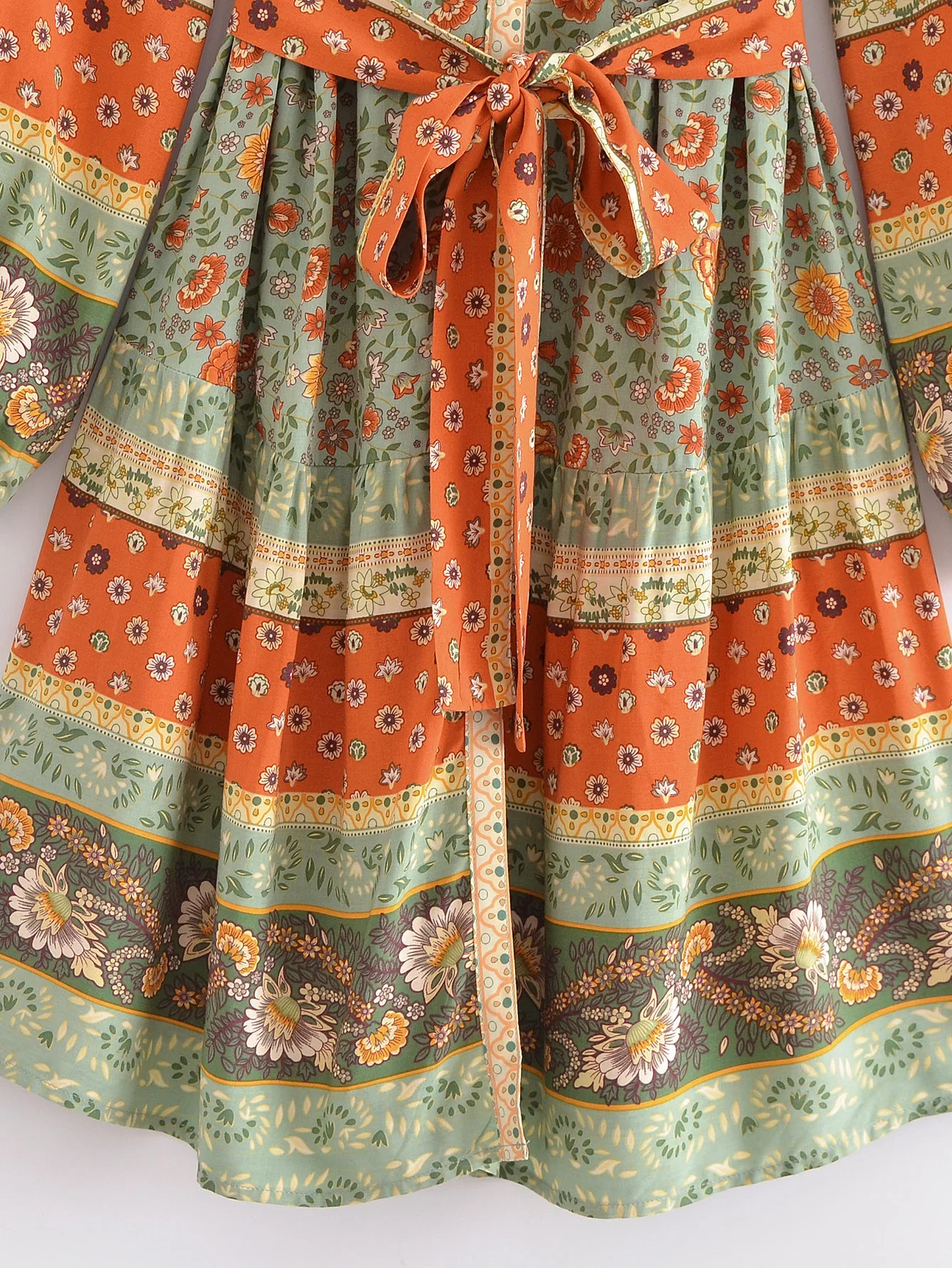 Green Whimsy Boho Floral Print Long Sleeve Mini Dress