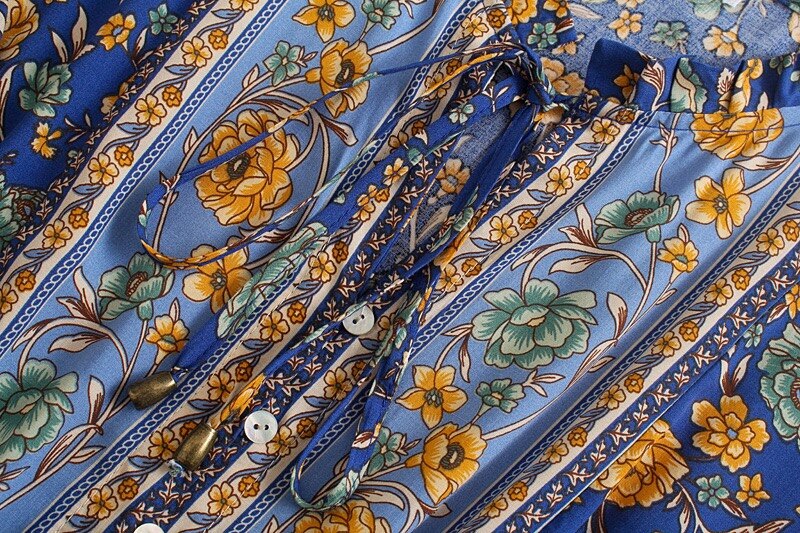 Cornflower Blue Boho Floral Print Mini Dress