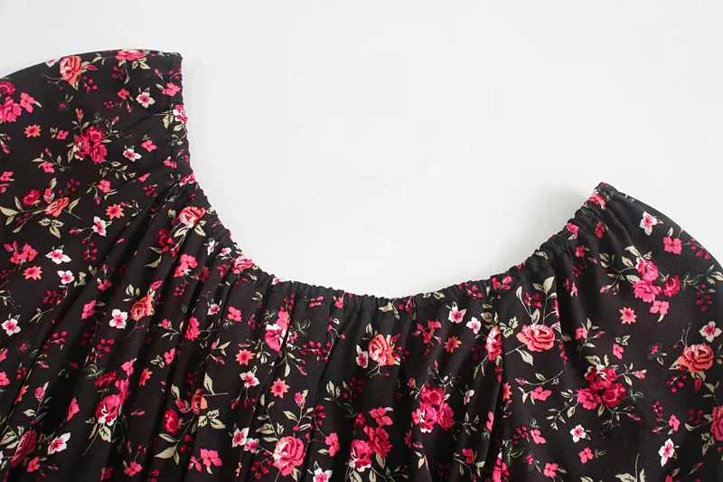 Black Rose Garden Boho Floral Print Maxi Dress