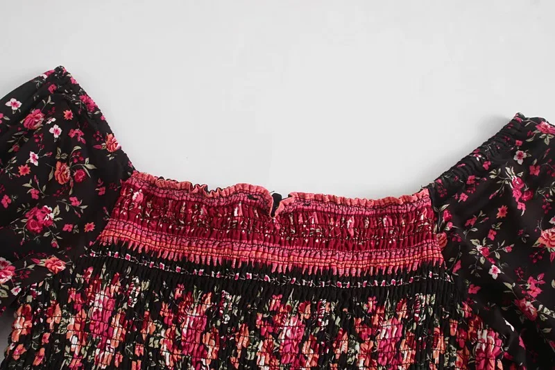 Black Floral Fantasy Boho Floral Print Mini Dress