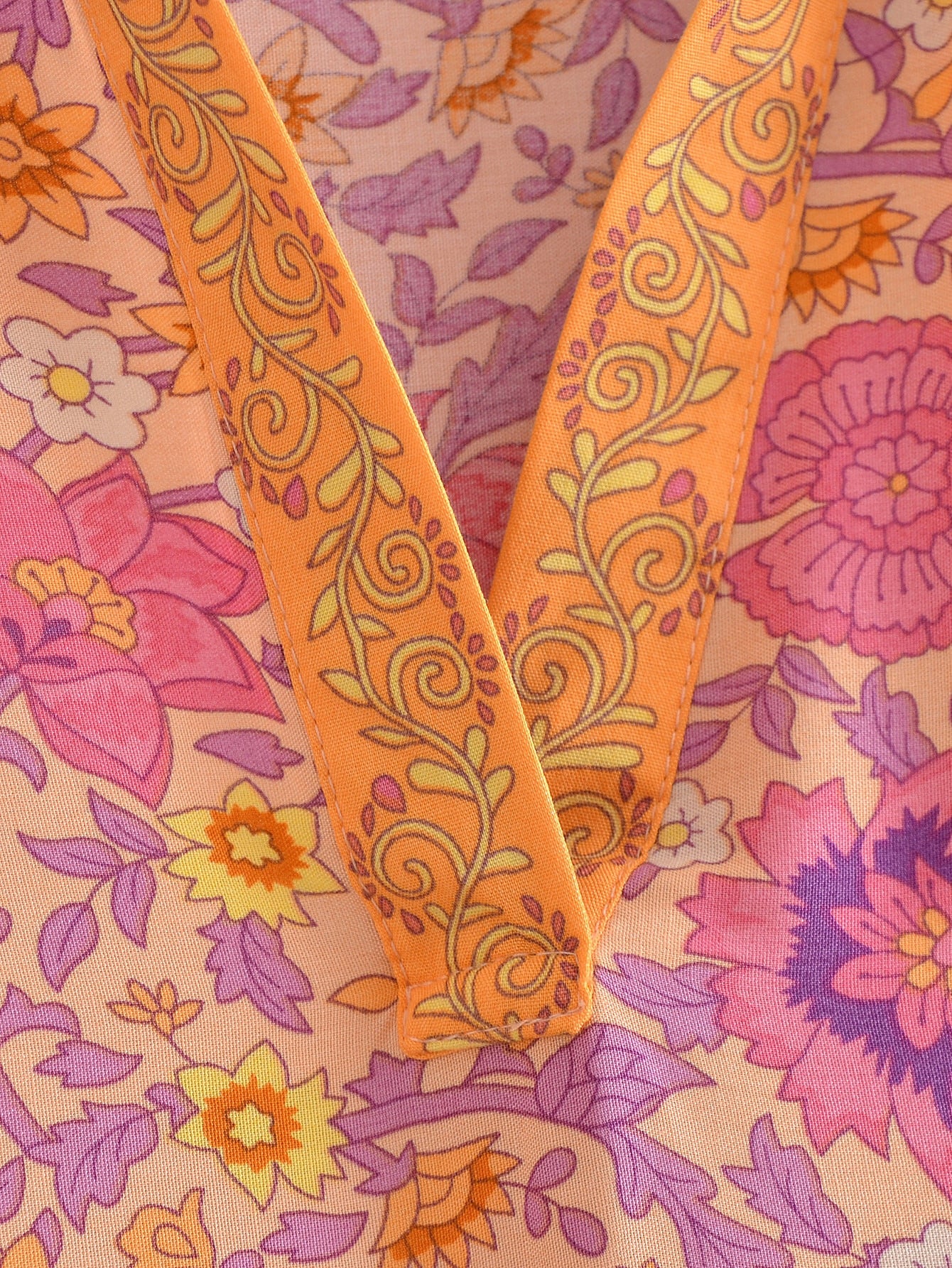 Sweetest Orange Boho Floral Print Long Sleeve Mini Dress