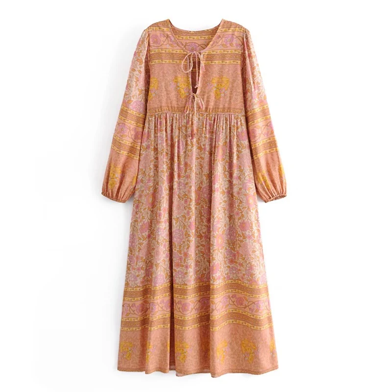 Apricot Lane Boho Floral Print Long Sleeve Maxi Dress