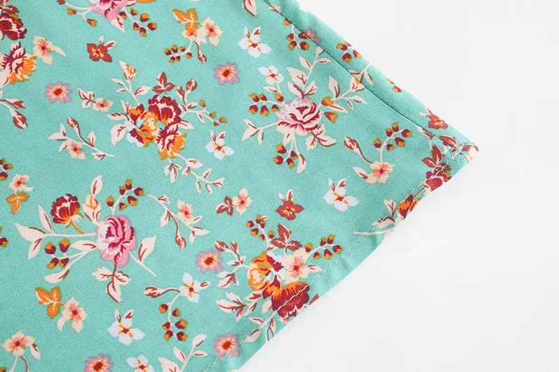 Green Floral Fantasy Boho Floral Print Mini Dress