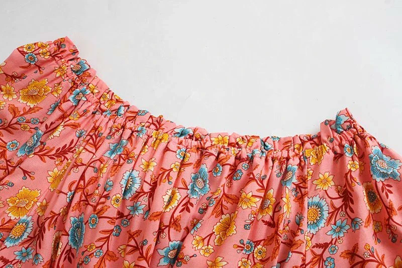 Coral Pink Boho Floral Print Midi Dress