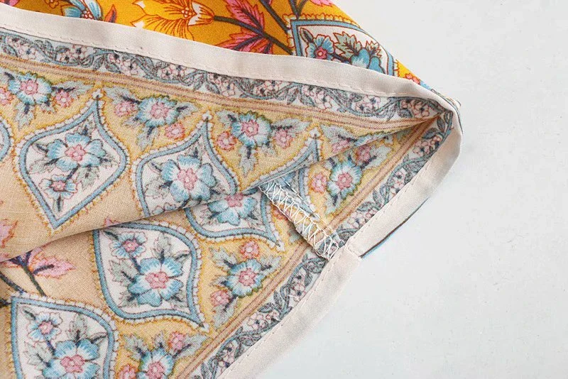 Sunlit Marigold Boho Floral Print Midi Dress