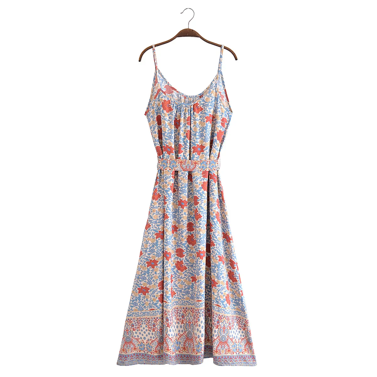Tranquil Blue Boho Floral Print Maxi Dress