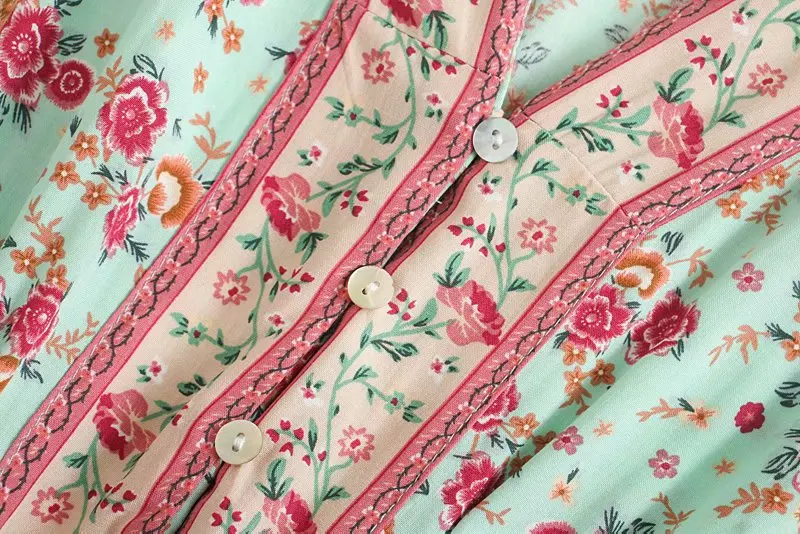 Mint Rosebud Boho Floral Print Maxi Dress
