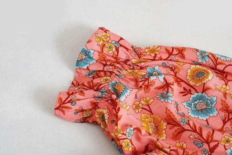 Coral Pink Boho Floral Print Midi Dress