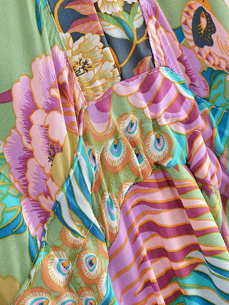 Jade Songbird Boho Floral Print Midi Dress