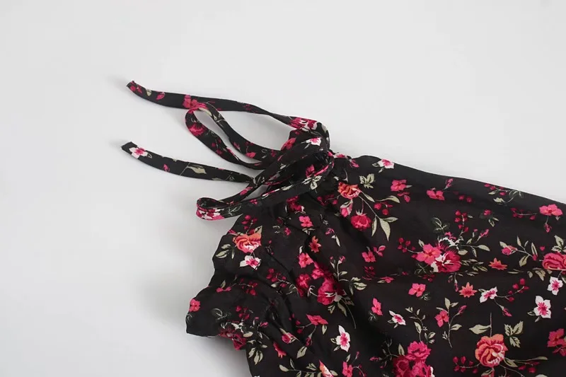 Black Floral Fantasy Boho Floral Print Mini Dress