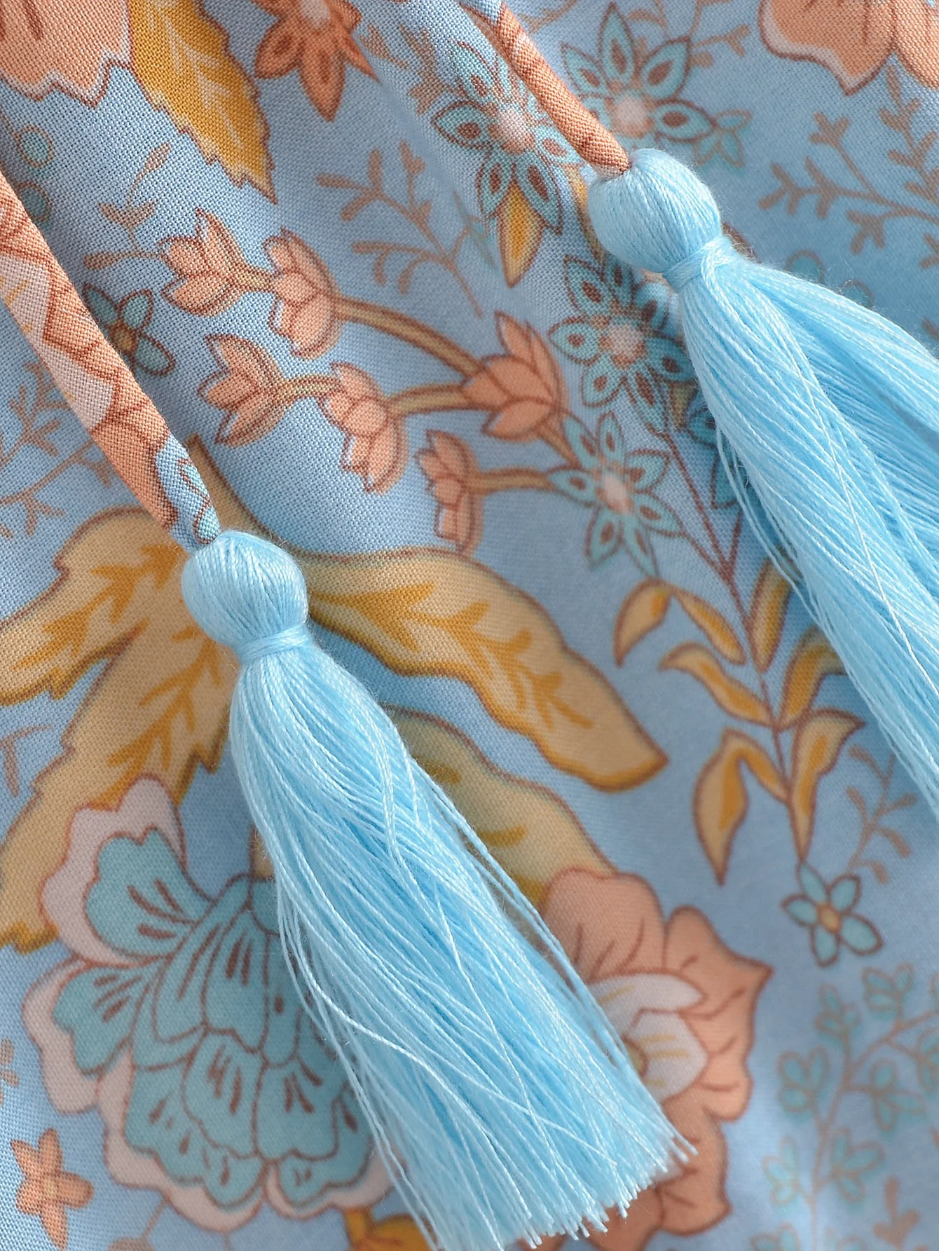 Enchanted Blue Boho Floral Print Mini Dress