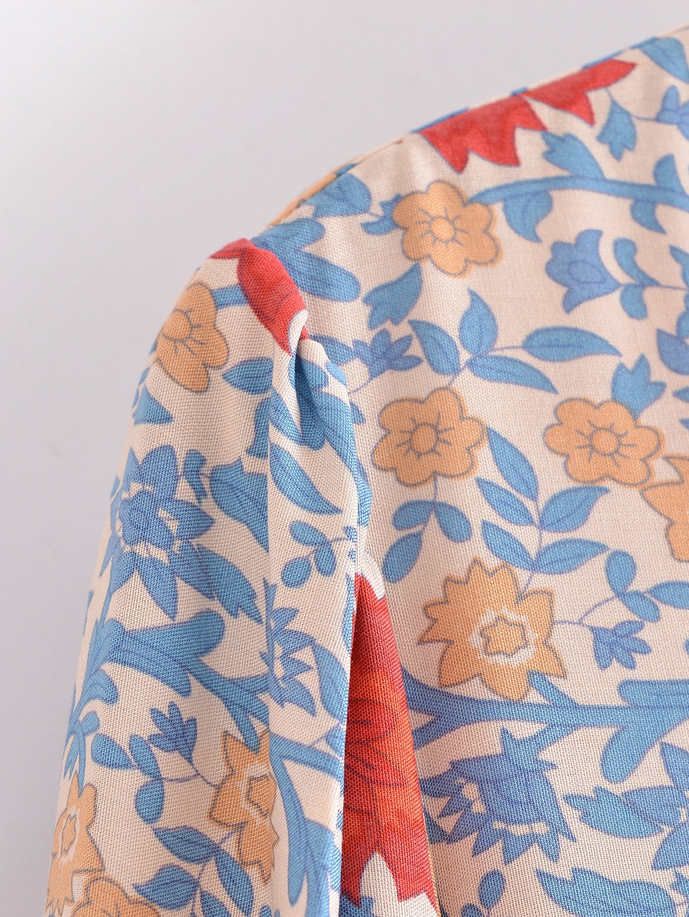 Tranquil Blue Boho Floral Print Long Sleeve Mini Dress