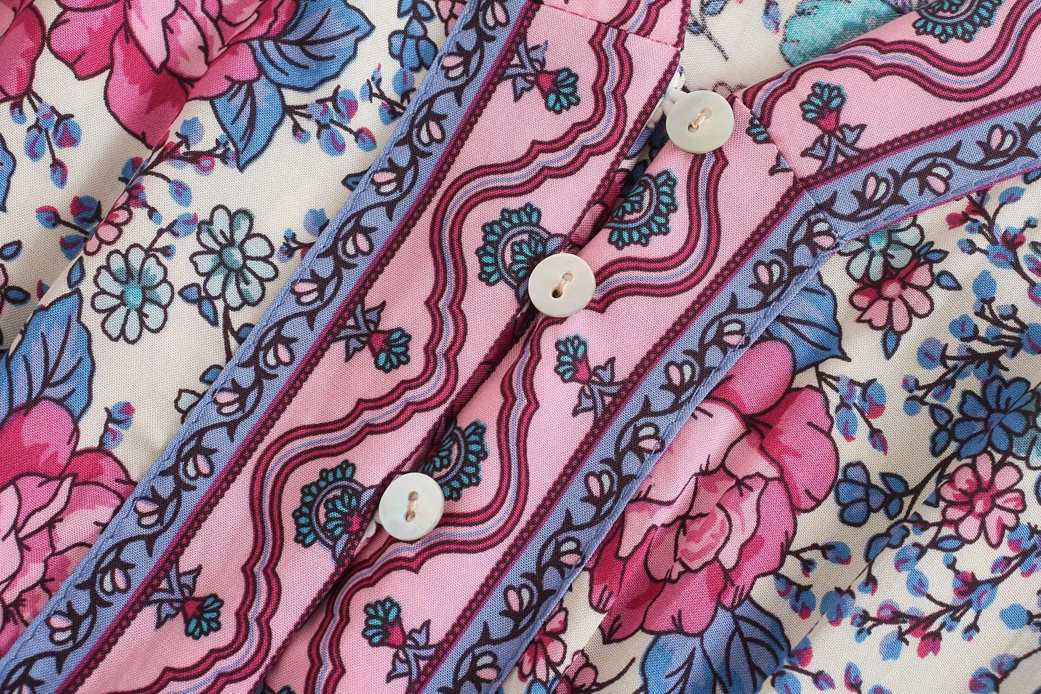 Rose Bloom Boho Floral Print Midi Dress