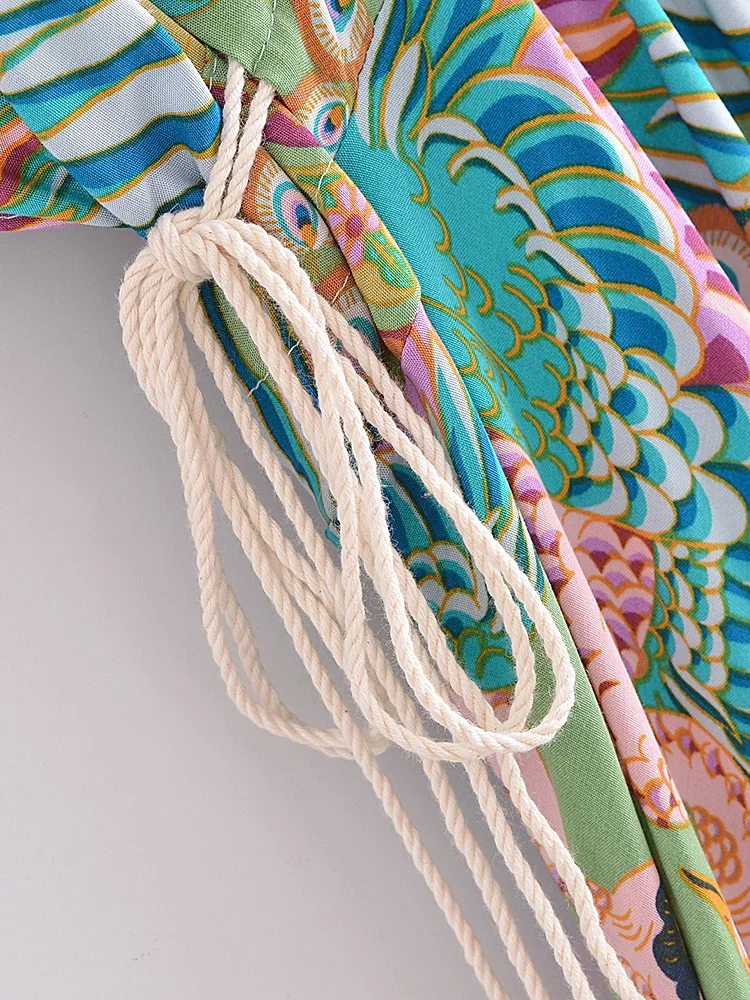 Jade Songbird Boho Floral Print Midi Dress