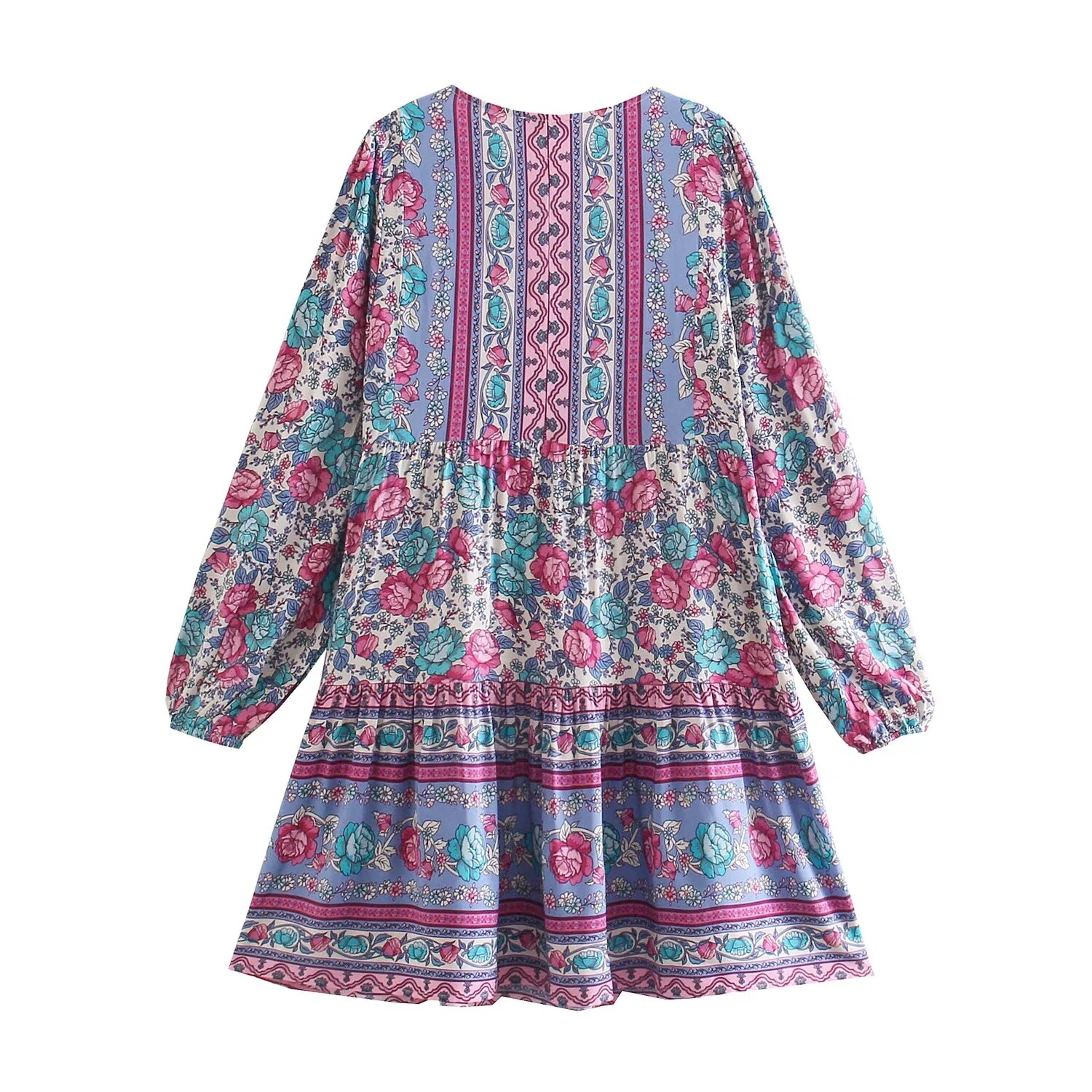 Periwinkle Rose Dream Boho Floral Print Mini Dress