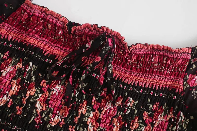 Black Floral Fantasy Boho Floral Print Mini Dress