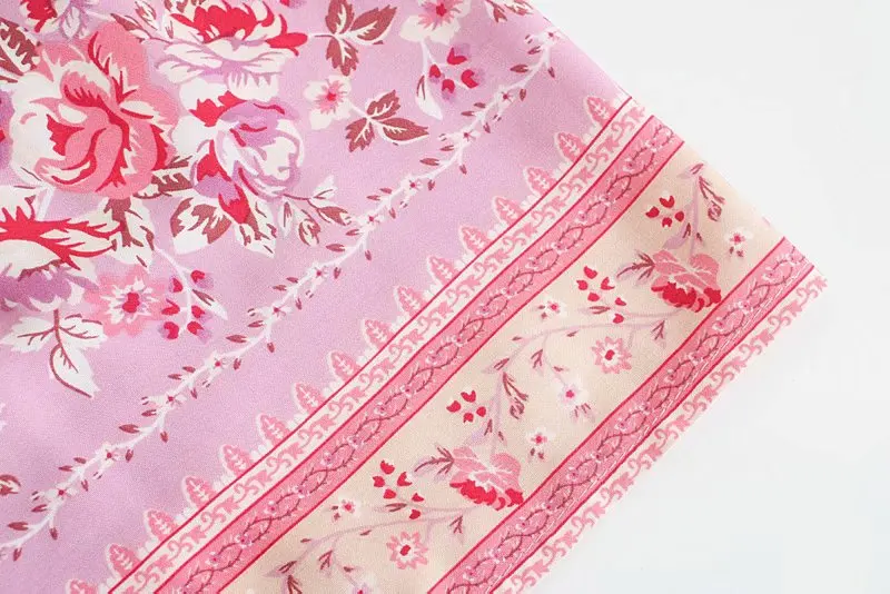 Pink Rosebud Boho Floral Print Maxi Dress