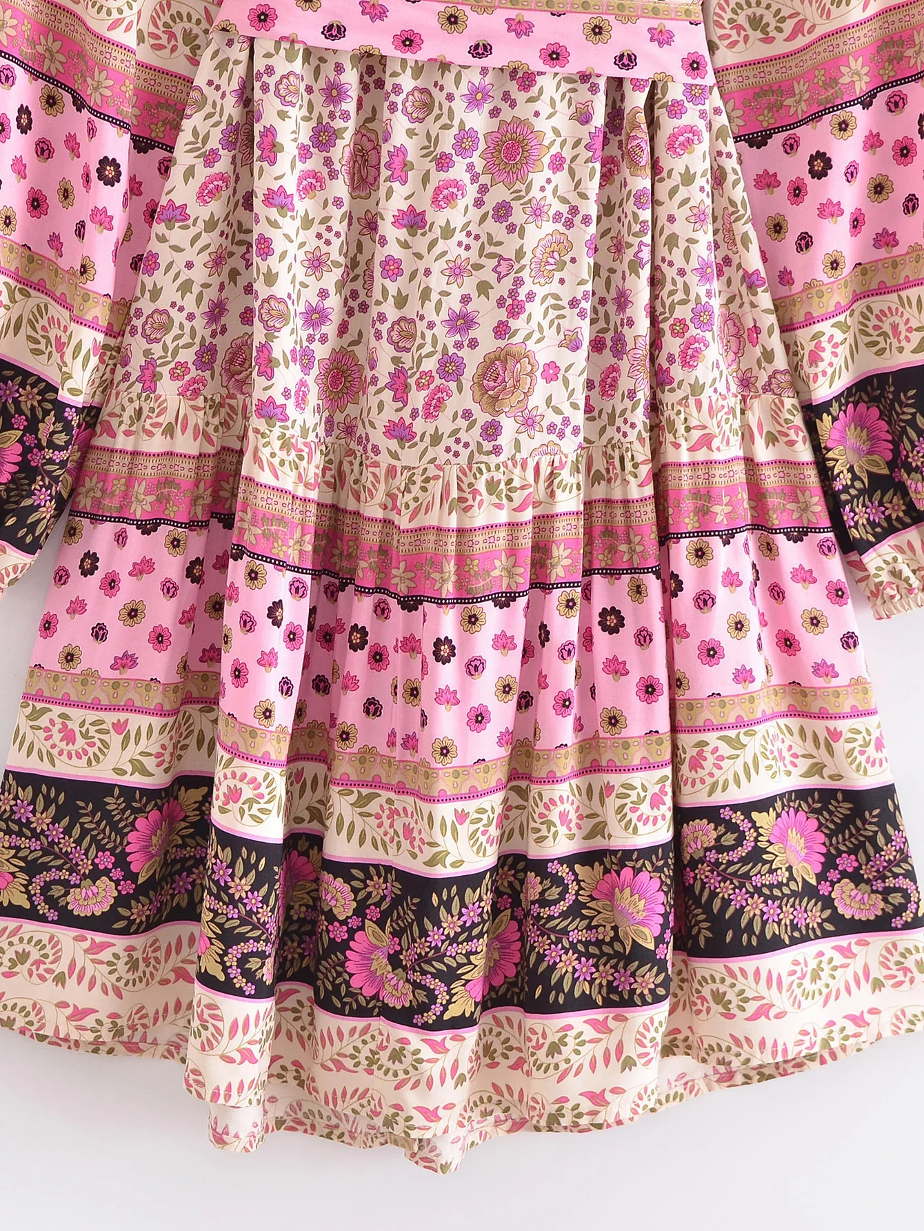 Pink Whimsy Boho Floral Print Long Sleeve Mini Dress