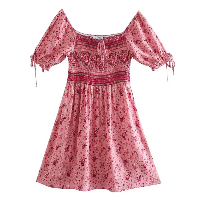 Pink Floral Fantasy Boho Floral Print Mini Dress