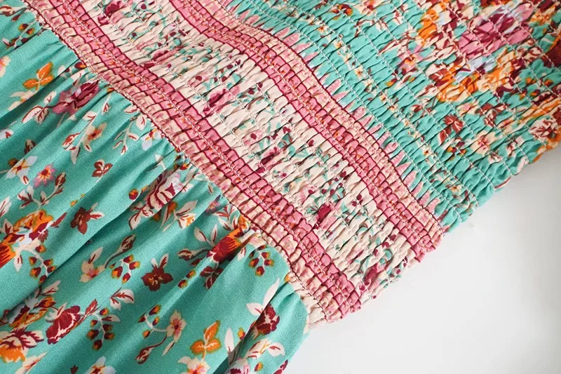 Green Floral Fantasy Boho Floral Print Mini Dress