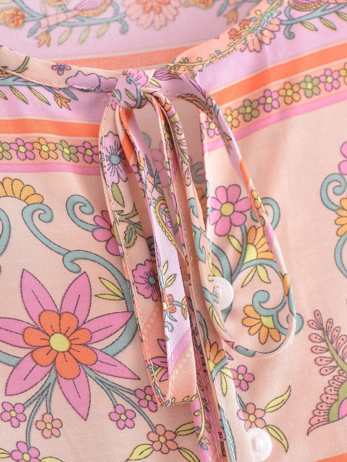 Pink Wonderland Boho Floral Print Long Sleeve Maxi Dress