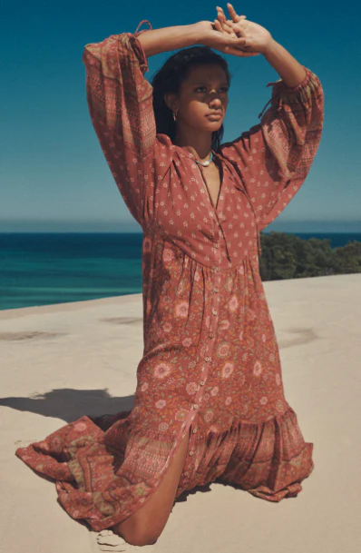 Capri Pink Boho Floral Print Midi Dress