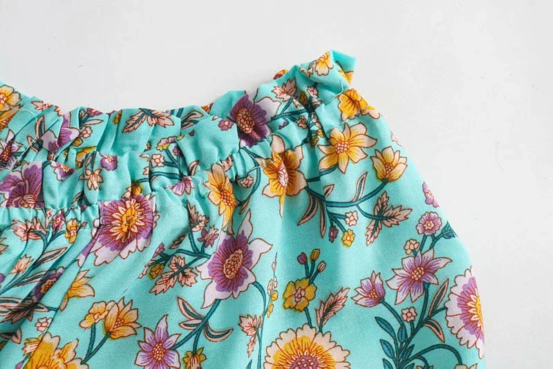 Serene Teal Boho Floral Print Midi Dress