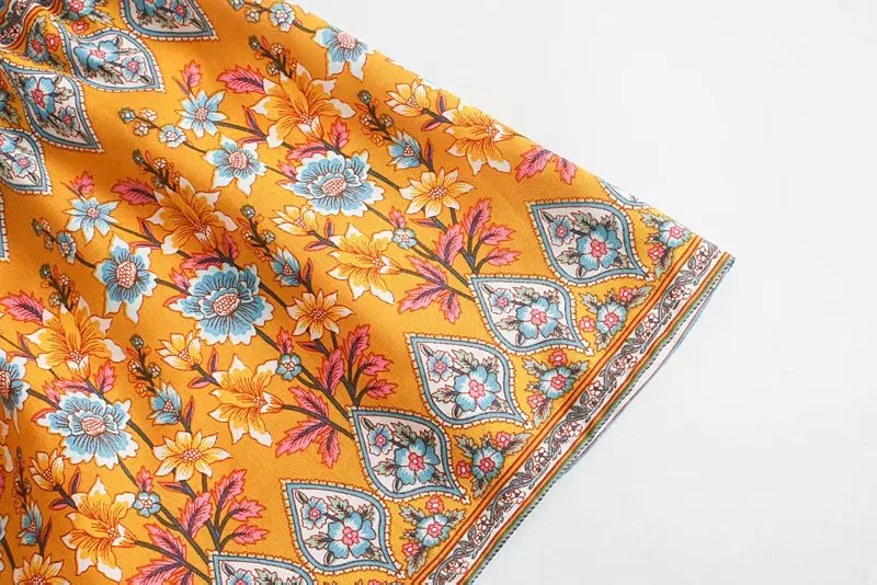 Sunset Bloom Boho Floral Print Midi Dress