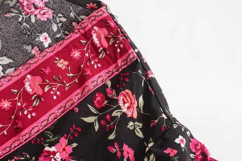 Burgundy Rose Boho Floral Print Midi Dress