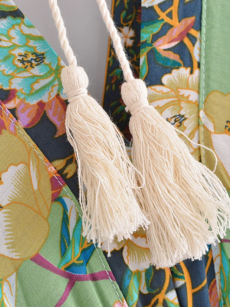 Jade Songbird Boho Floral Print Midi Dress