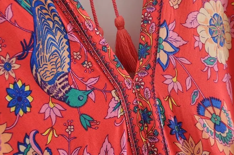 Red Songbird Boho Floral Print Midi Dress