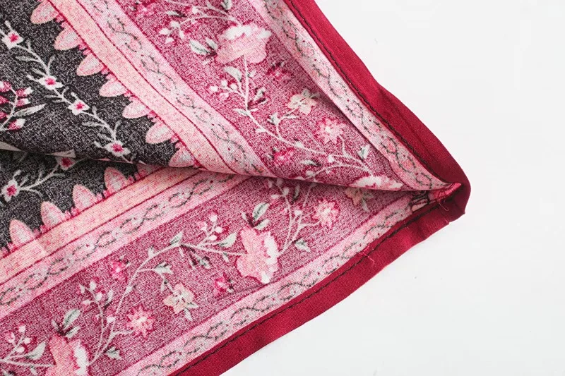 Burgundy Rose Boho Floral Print Midi Dress