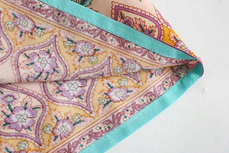 Serene Teal Boho Floral Print Midi Dress