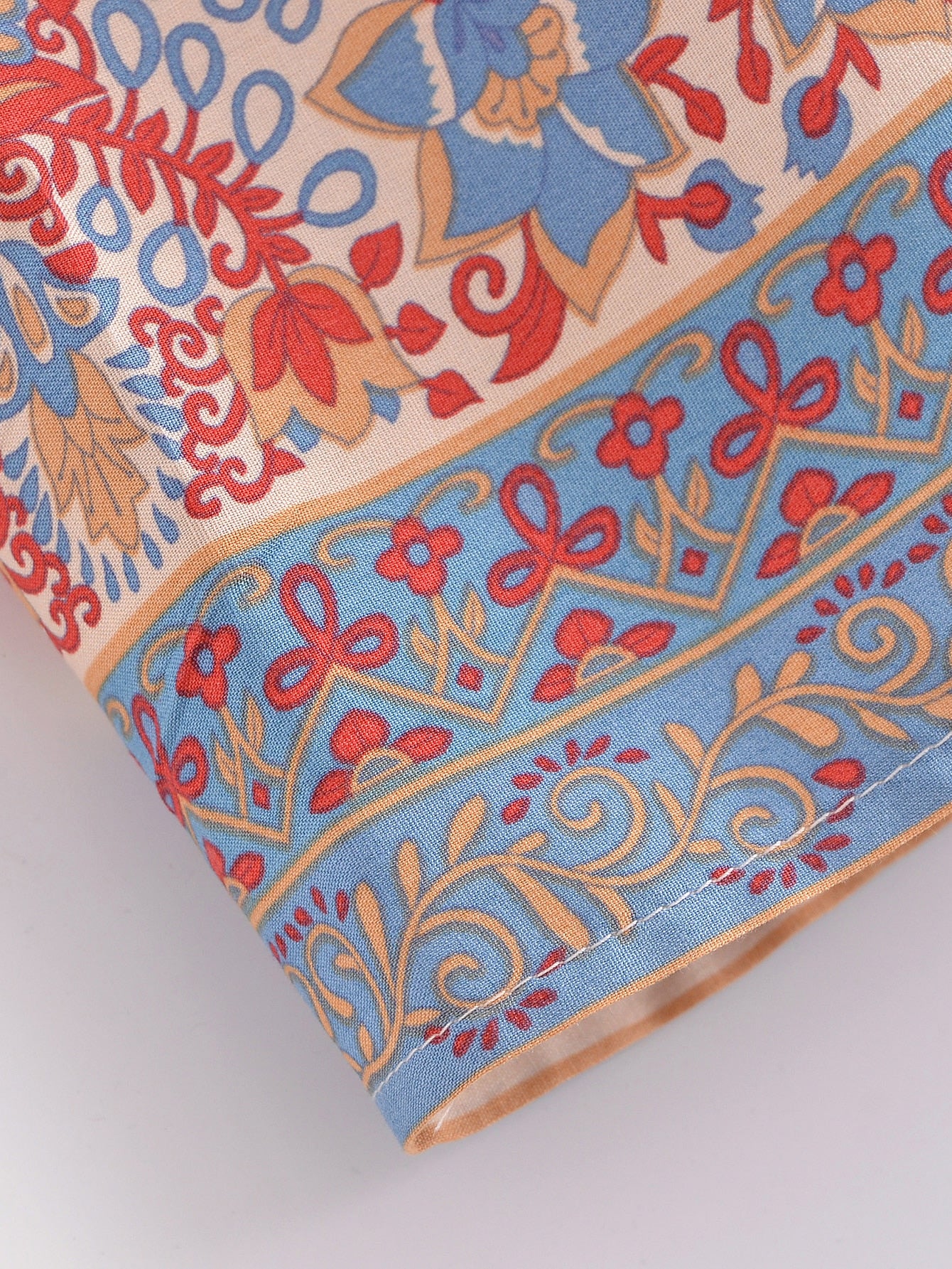 Tranquil Blue Boho Floral Print Long Sleeve Mini Dress