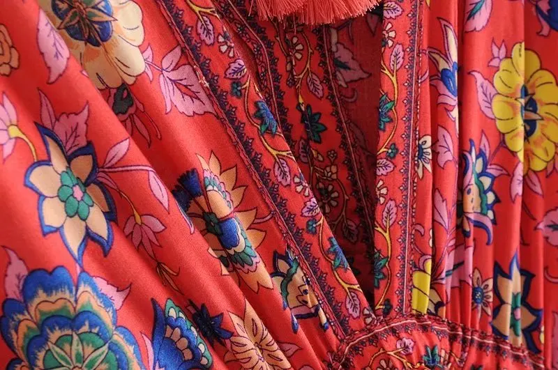 Red Songbird Boho Floral Print Midi Dress