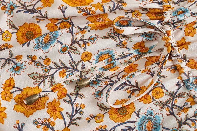 Sunlit Marigold Boho Floral Print Midi Dress