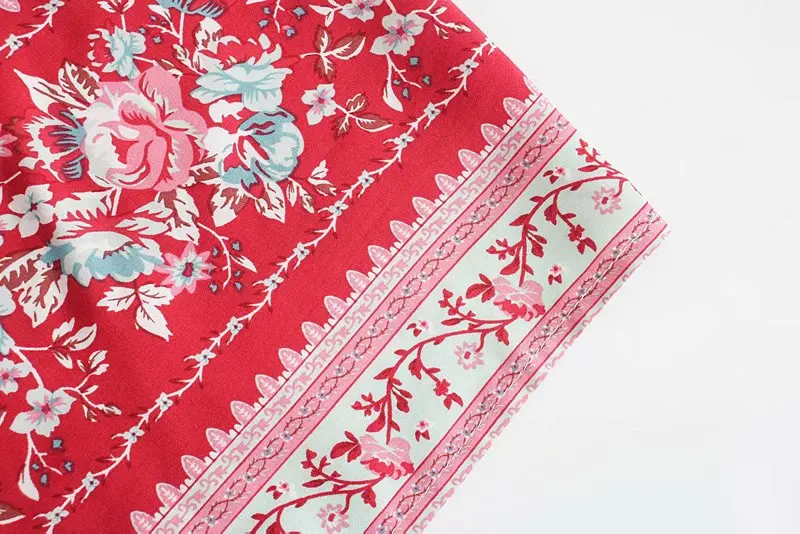 Red Rose Garden Boho Floral Print Maxi Dress