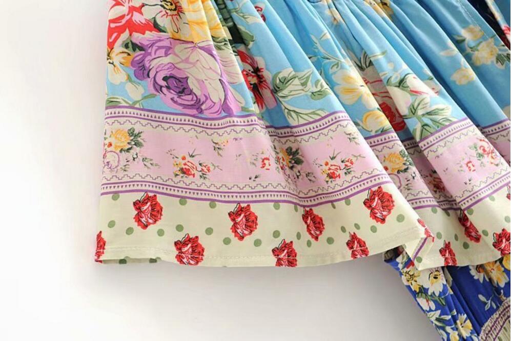 Blissful Blue Boho Floral Print Maxi Dress