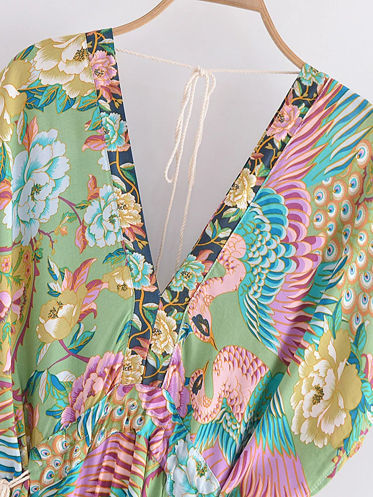 Jade Songbird Boho Floral Print Midi Dress