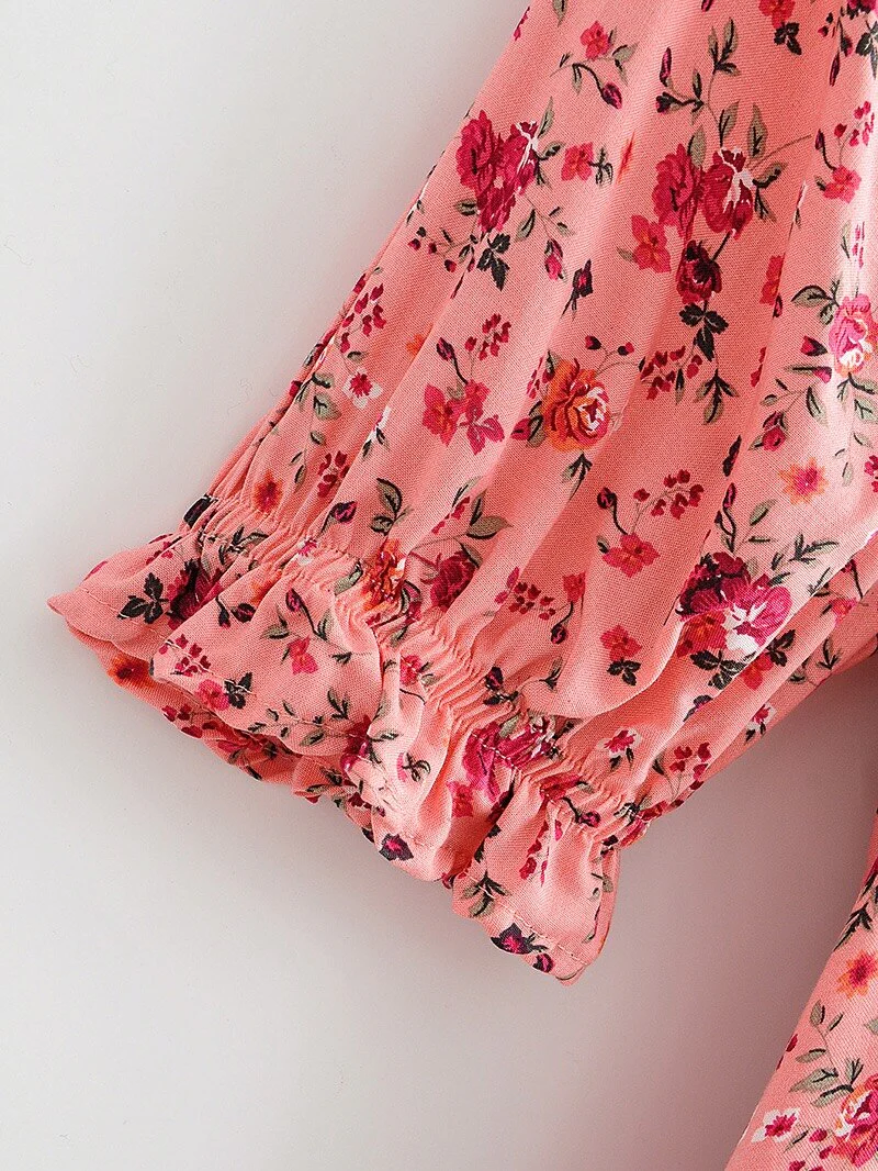 Pink Rose Garden Boho Floral Print Maxi Dress
