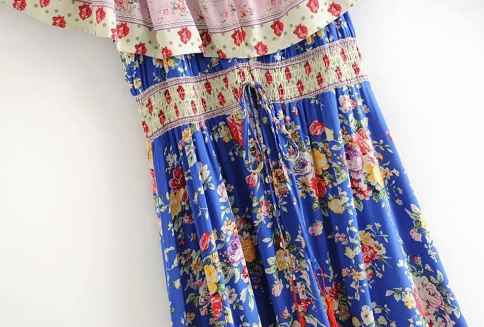 Blissful Blue Boho Floral Print Maxi Dress